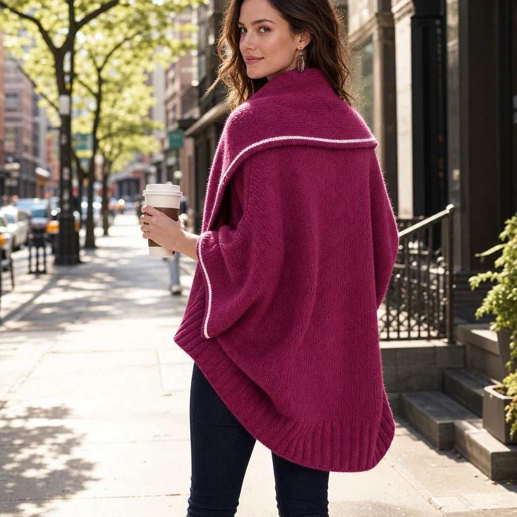 Drapella – Contrast-Trim Draped Knit Cardigan