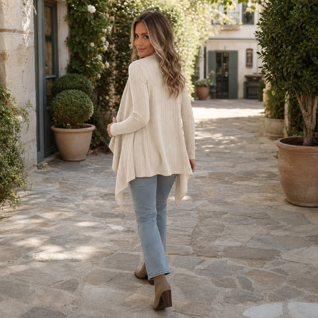 Lunelle – Ribbed Open-Front Knit Cardigan