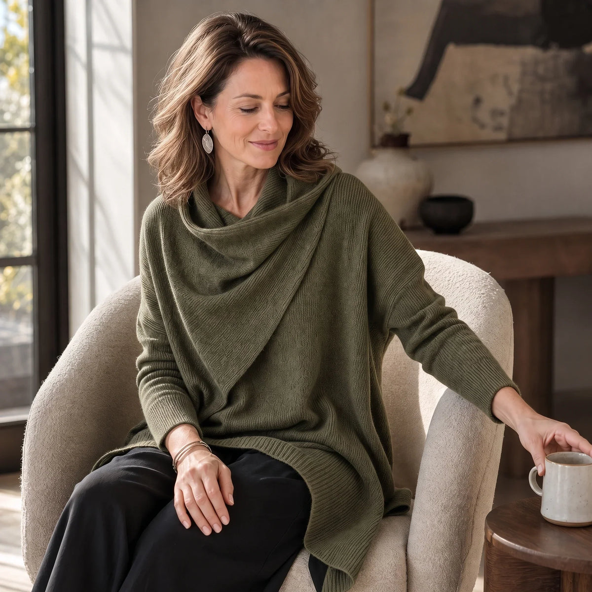 Cowlora – Draped Cowl-Neck Knit Pullover