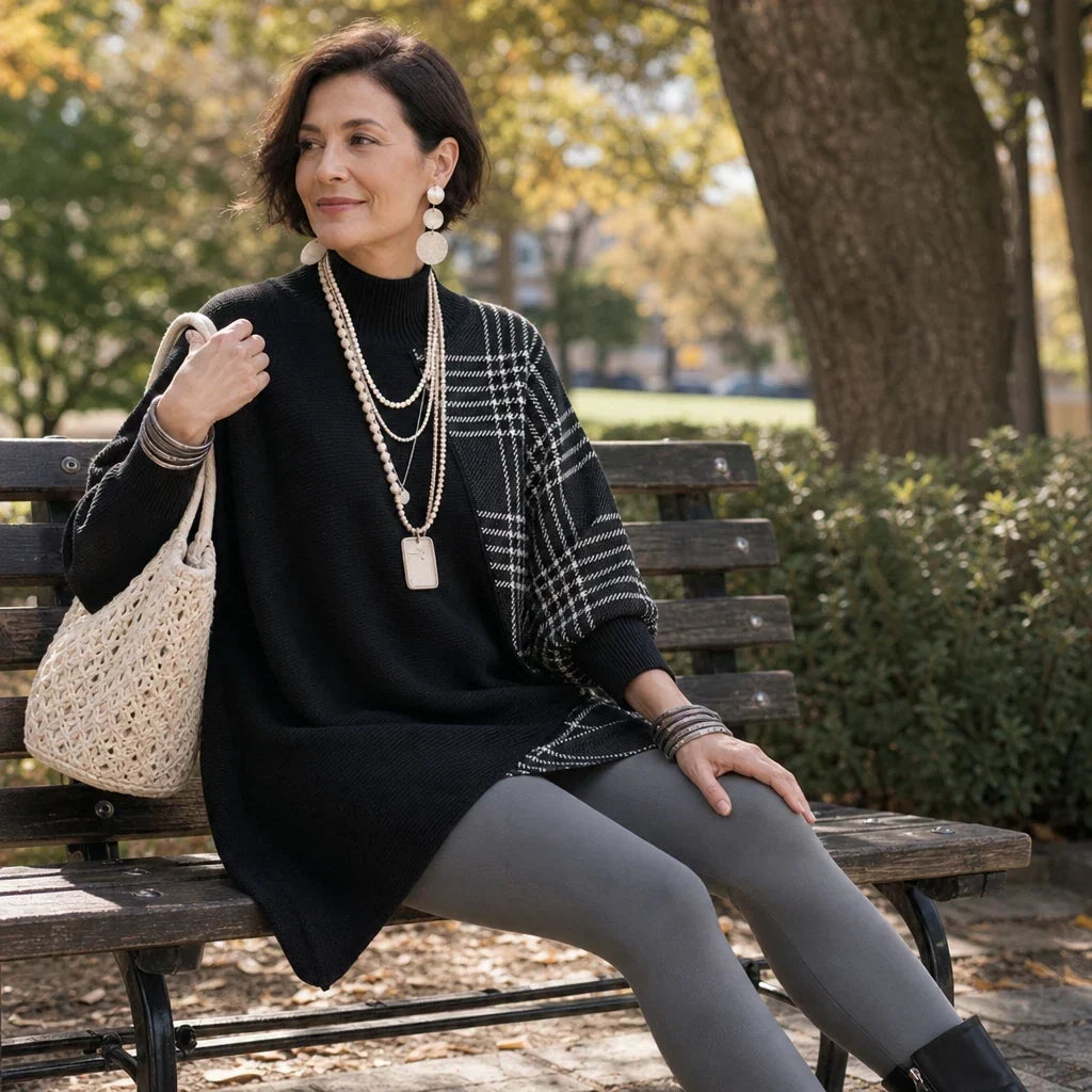 Plaidelle – Asymmetric Plaid Panel Knit Sweater