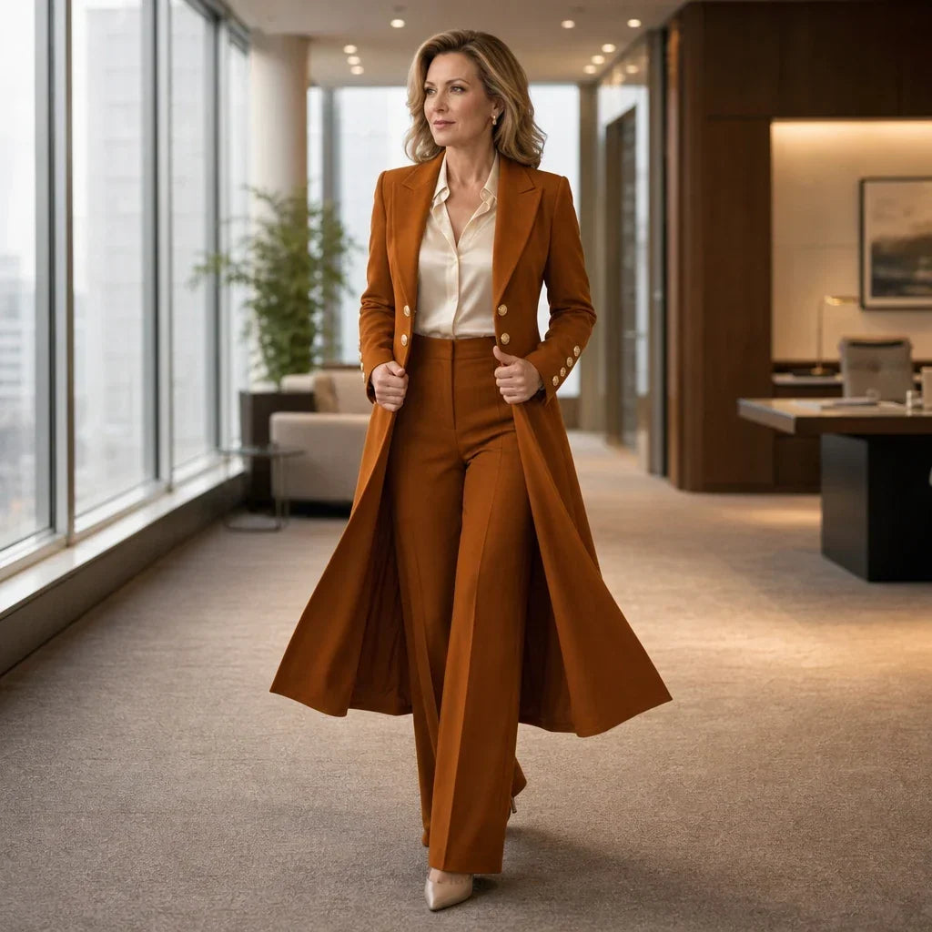Elowen – Double-Breasted Longline Coat And Trouser Suit