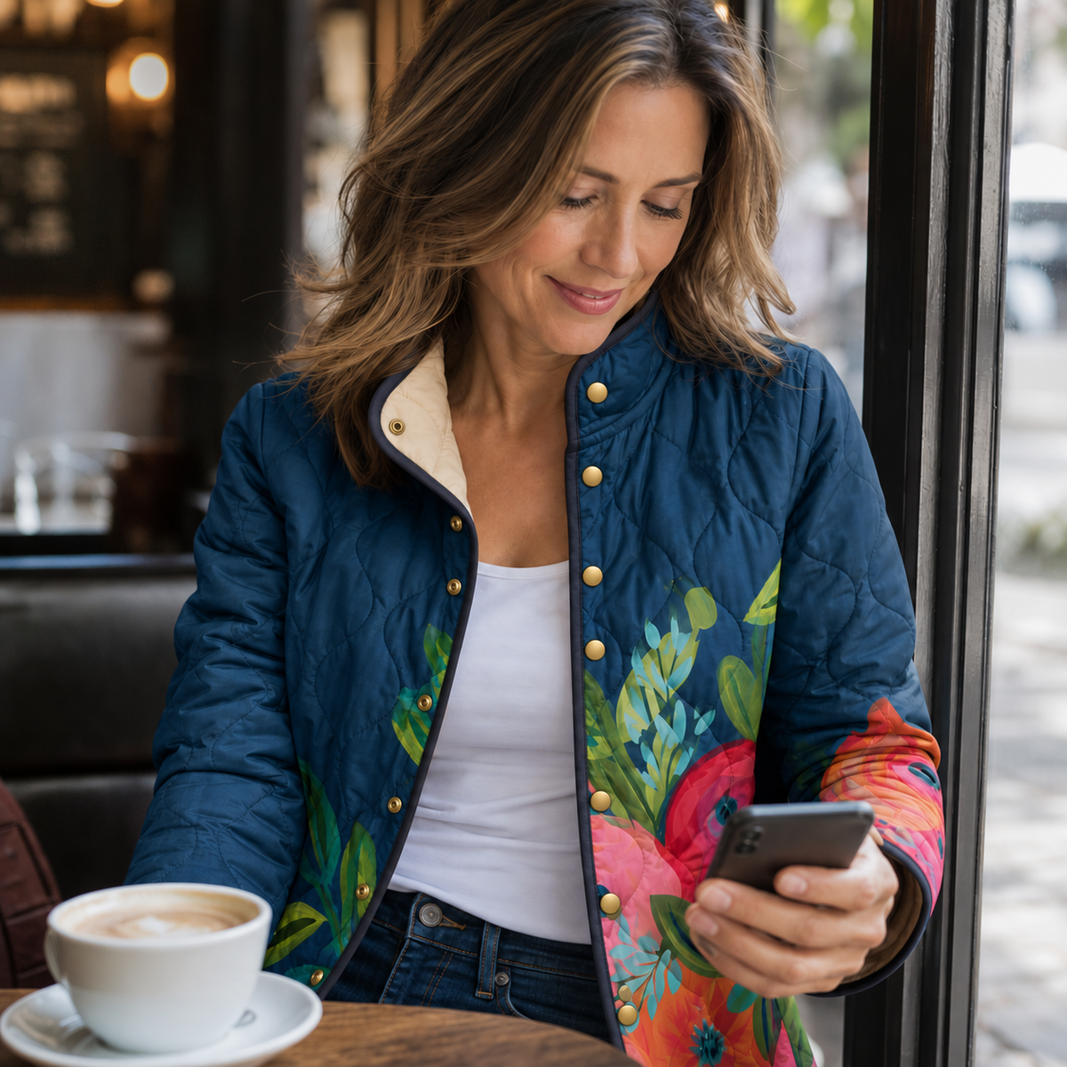 Garden Muse – Painterly Floral Quilted Longline Jacket