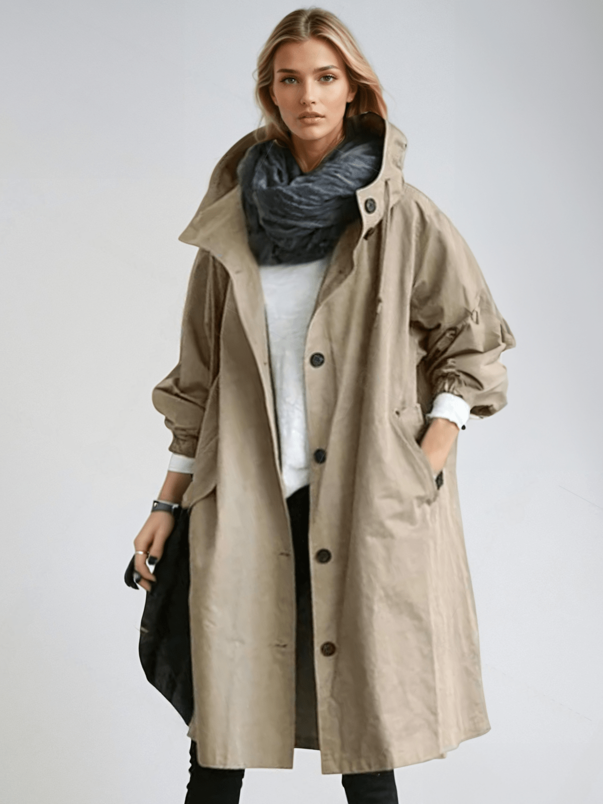 Elise | Water-Repellent Hooded Trench Coat