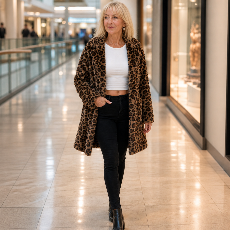 Leora – Leopard Print Faux Fur Longline Coat