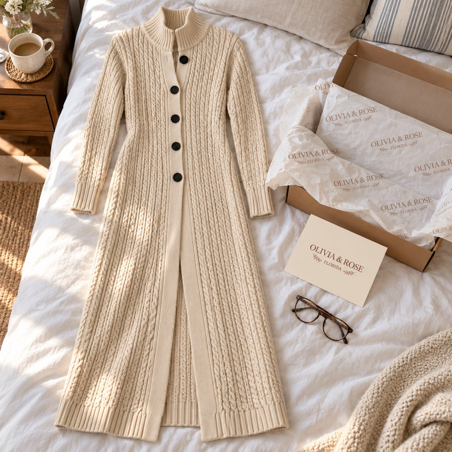 Albertina | High-Collar Cable-Knit Duster Cardigan