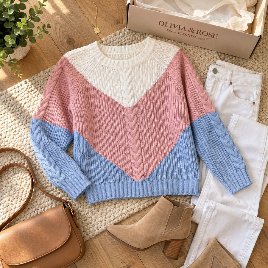 The Lorella sweater with white jeans, ankle boots and a gold necklace