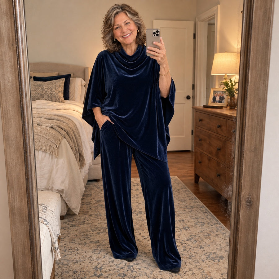 Monica | Velvet Poncho & Pants Set