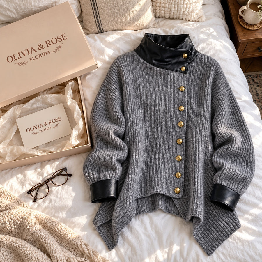 Olivia | Stylish Faux Leather Knit Cardigan Jacket