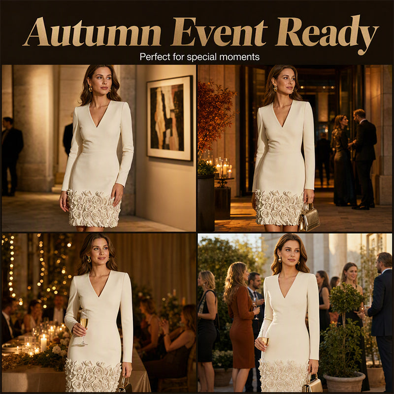 Noelle | Elegant V-Neck Long Sleeve Dress