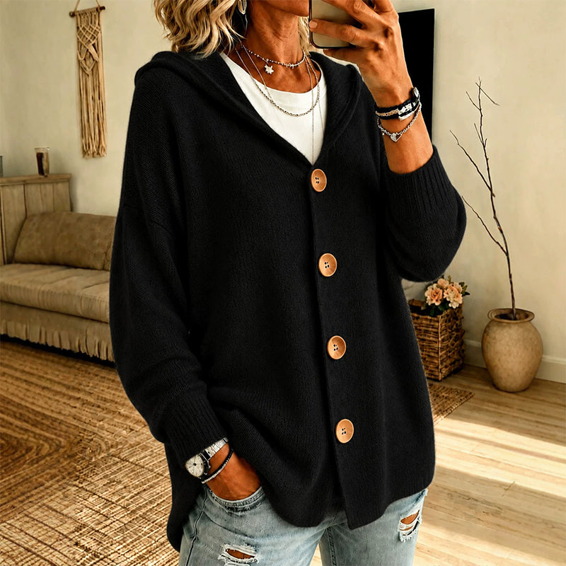Hoodwell – Hooded Button-Front Knit Cardigan