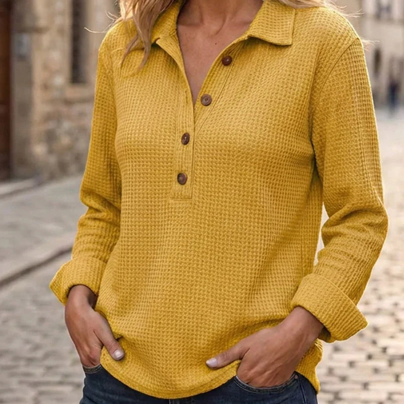 Wovella – Waffle-Knit Button Henley Top