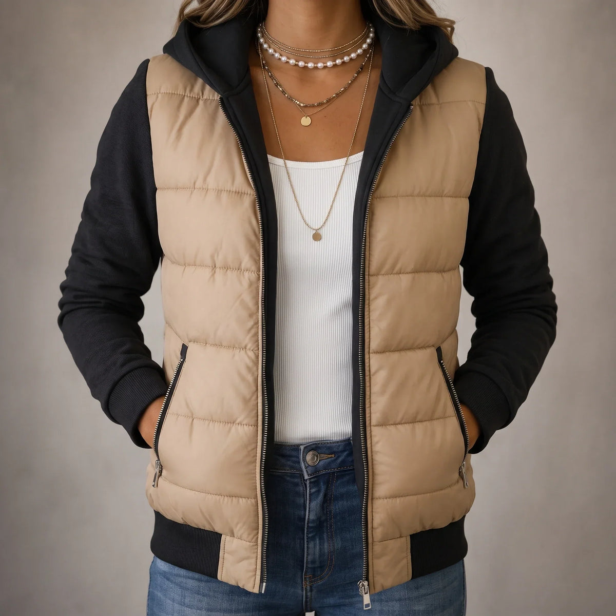 Layerelle – Quilted Panel Hooded Knit Jacket