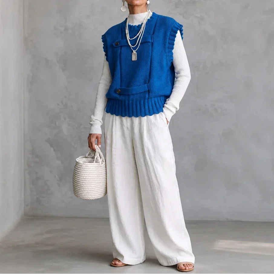 Buttonelle – Button-Detail Textured Knit Sweater Vest
