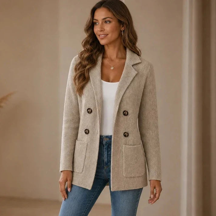 Elara – Ribbed Knit Double-Breasted Cardigan