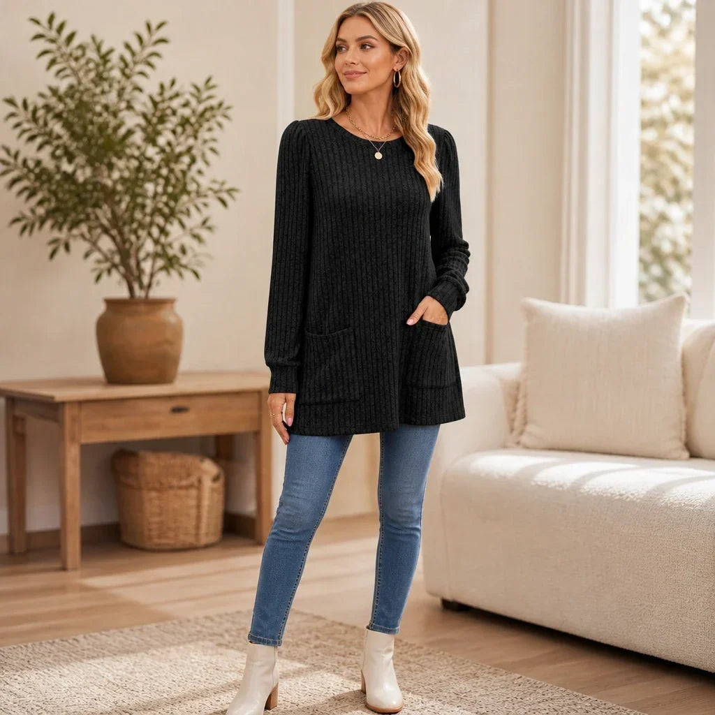 Cozy Rib – Ribbed Knit Tunic With Pockets