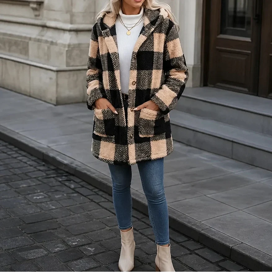 PlaidHaven – Buffalo Plaid Hooded Fleece Coat