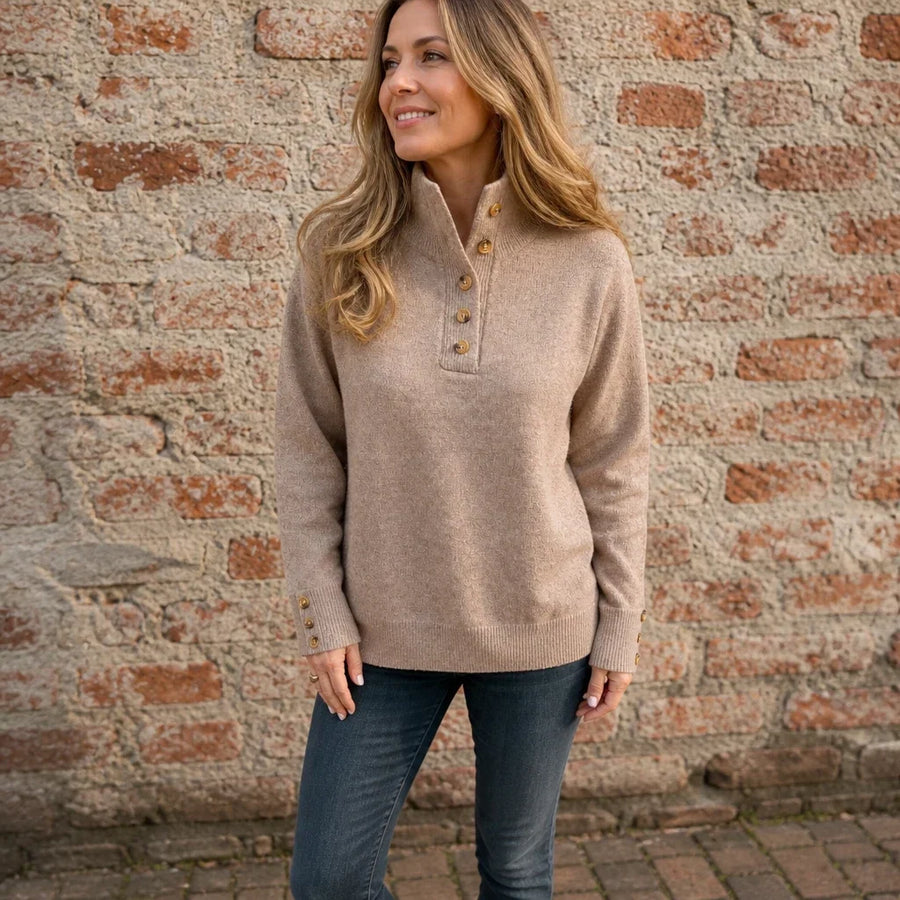 Standelle – Button-Cuff Stand-Collar Knit Sweater