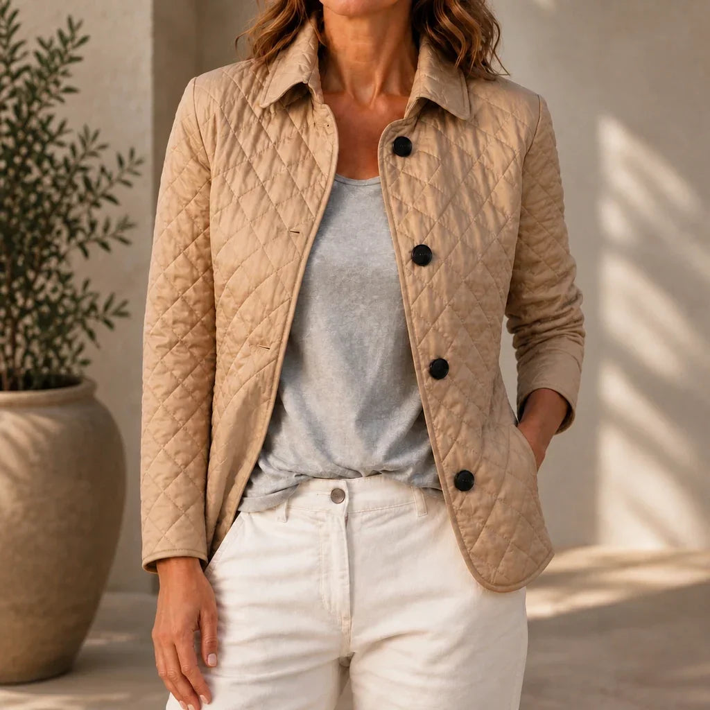Loredana – Button-Front Quilted Mid-Season Jacket