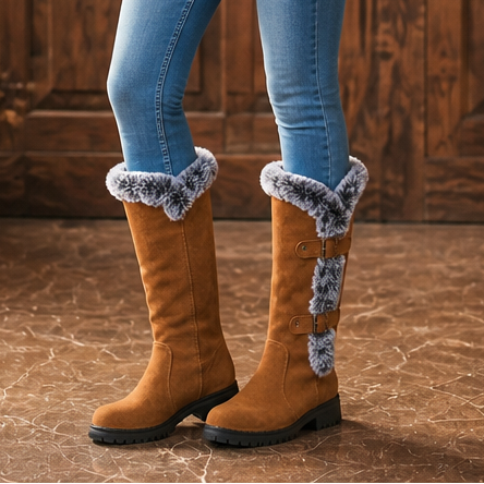 Frostella – Fur-Trimmed Suede Knee-High Winter Boots