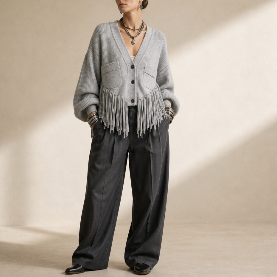 Overa – Long Fringe Open-Front Cardigan
