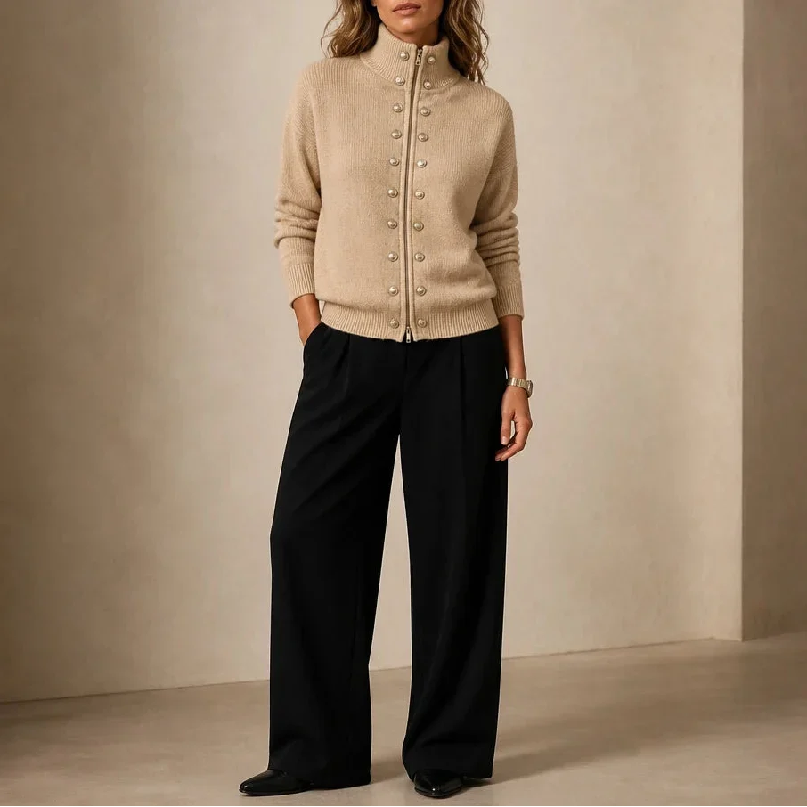 Plot Twist – Double-Button High-Neck Knit Cardigan