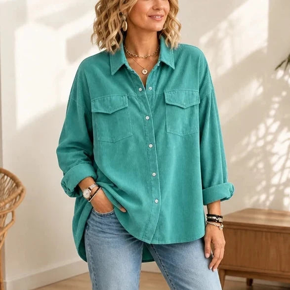 Cordelia – Fine-Ribbed Corduroy-Look Button-Front Shirt