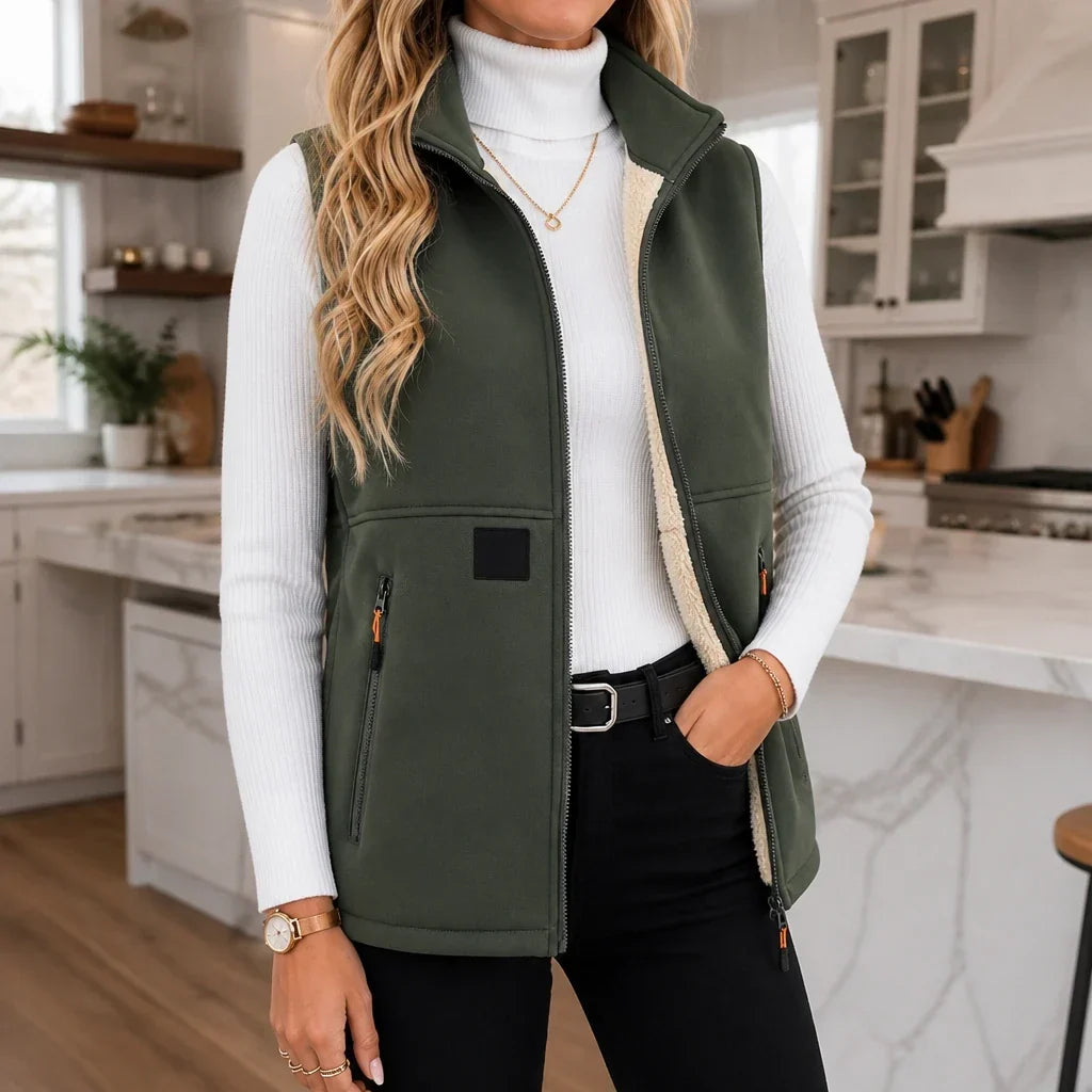 Veluna – Zip-Front Fleece High-Collar Vest
