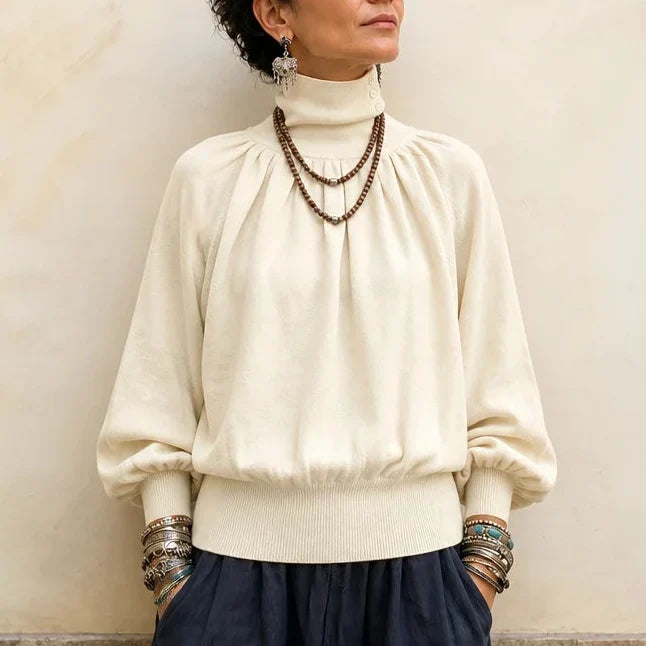 Pleata – Pleated Shoulder Lantern Sleeve Sweater