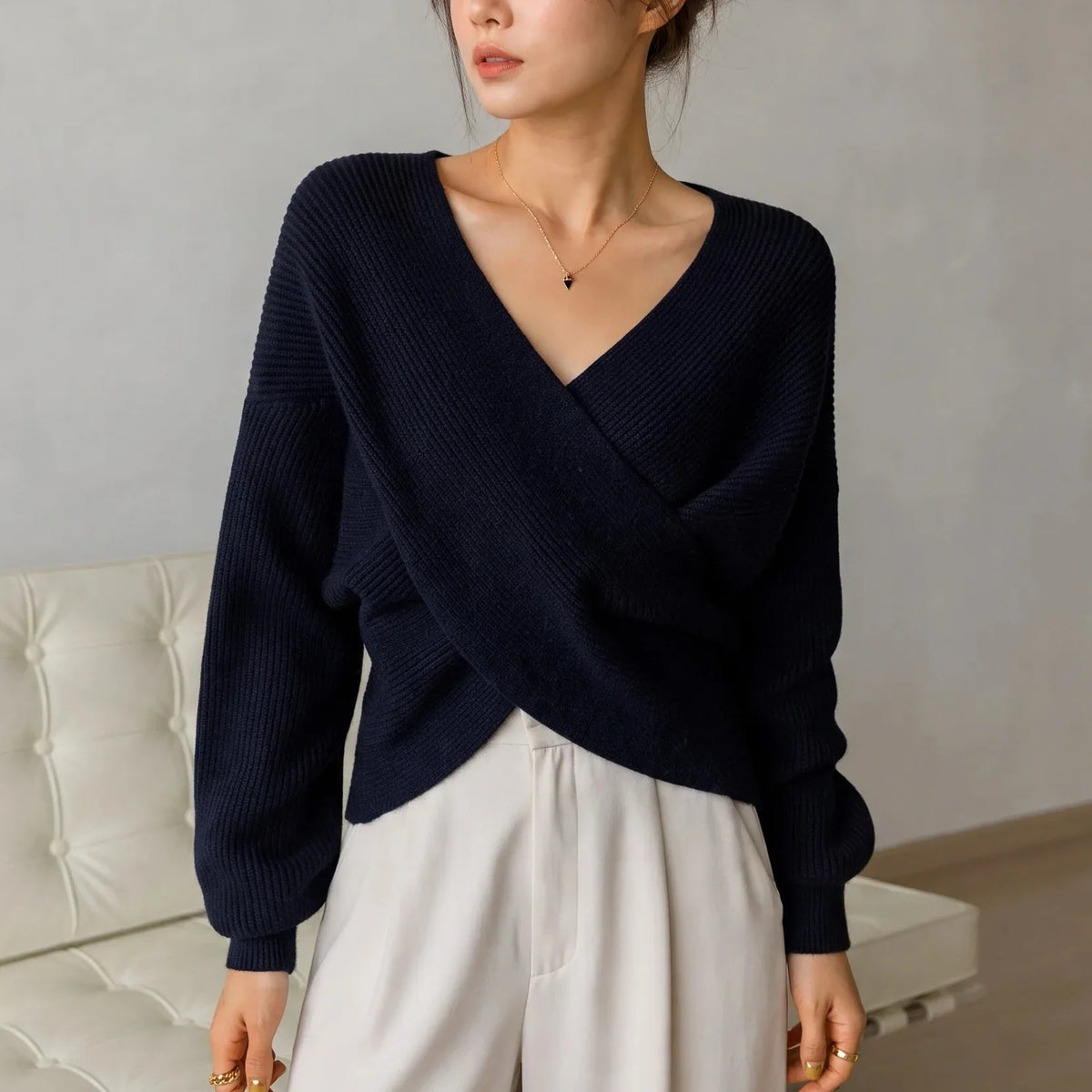 Vellora – Ribbed Cropped Wrap Sweater