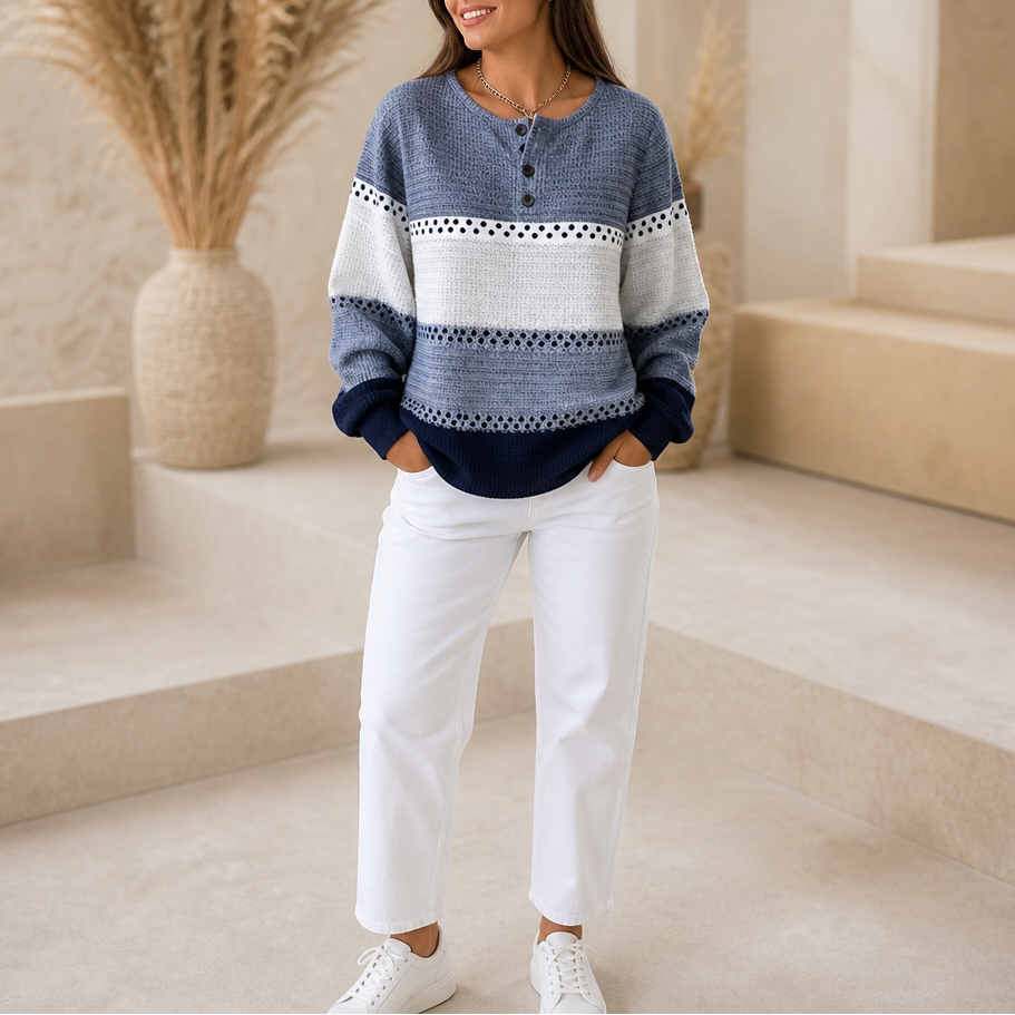 Waffleton – Layered Color-Block Henley Sweater