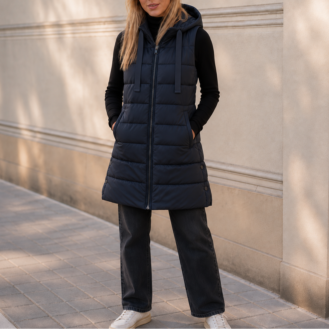 Longbella – Hooded Longline Quilted Puffer Vest