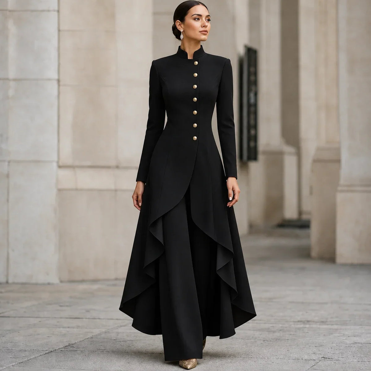 Vellora – Asymmetric Ruffled Tunic And Wide-Leg Pants Set