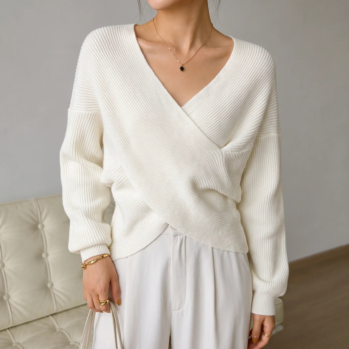 Vellora – Ribbed Cropped Wrap Sweater