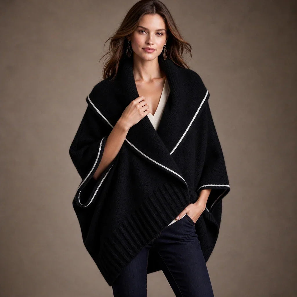 Drapella – Contrast-Trim Draped Knit Cardigan