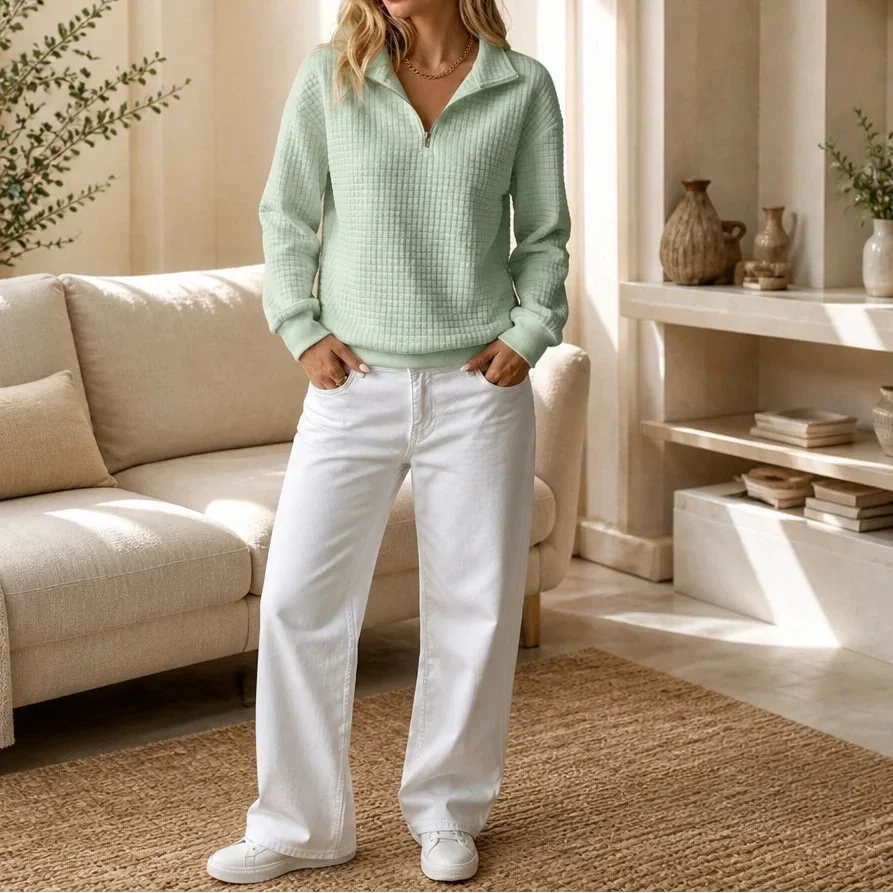 Quilted Ease – Quilted Half-Zip Knit Pullover