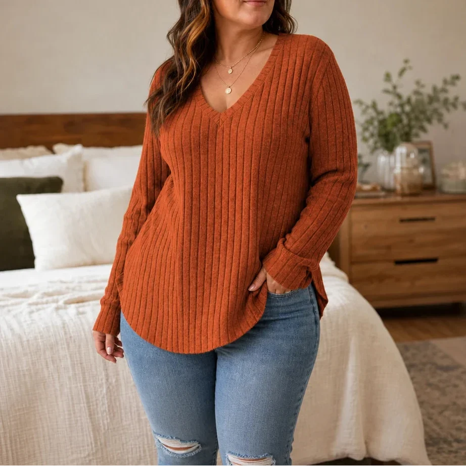 Ribelle – Ribbed Brushed-Knit Deep V-Neck Top