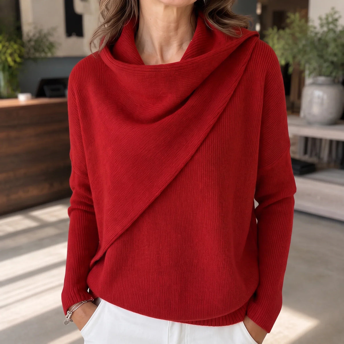 Cowlora – Draped Cowl-Neck Knit Pullover