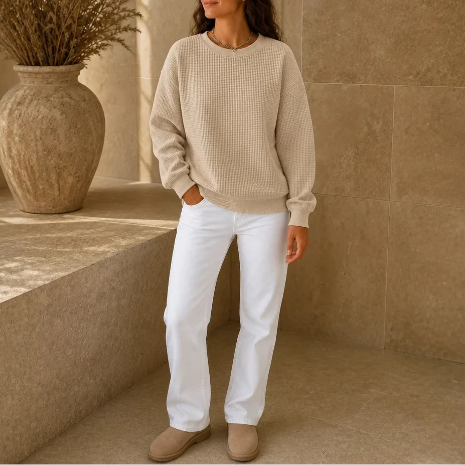 Waffle & Wear – Waffle-Knit Crew-Neck Top