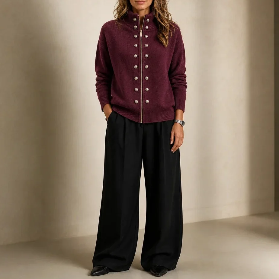 Plot Twist – Double-Button High-Neck Knit Cardigan