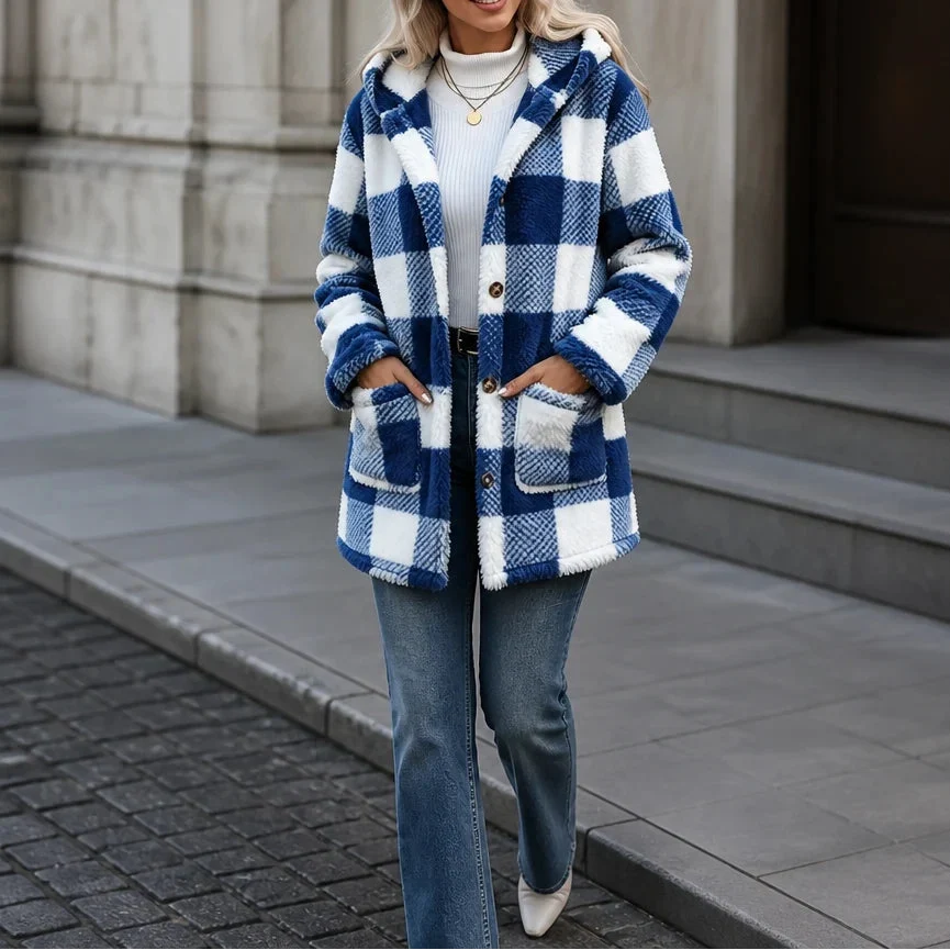 PlaidHaven – Buffalo Plaid Hooded Fleece Coat