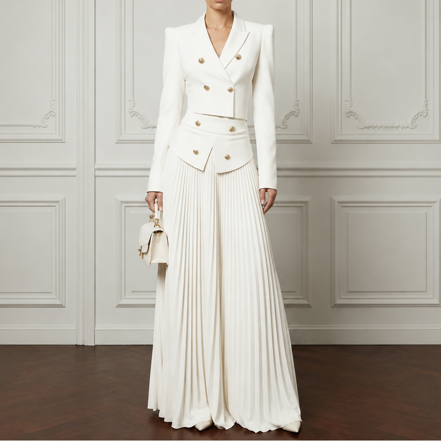 Poiseform – Cropped Padded Blazer And Pleated Midi Skirt Set