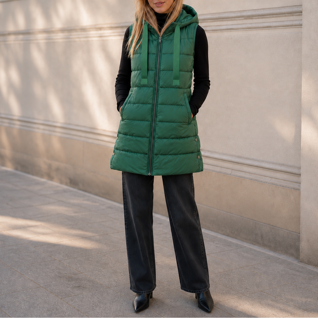 Longbella – Hooded Longline Quilted Puffer Vest