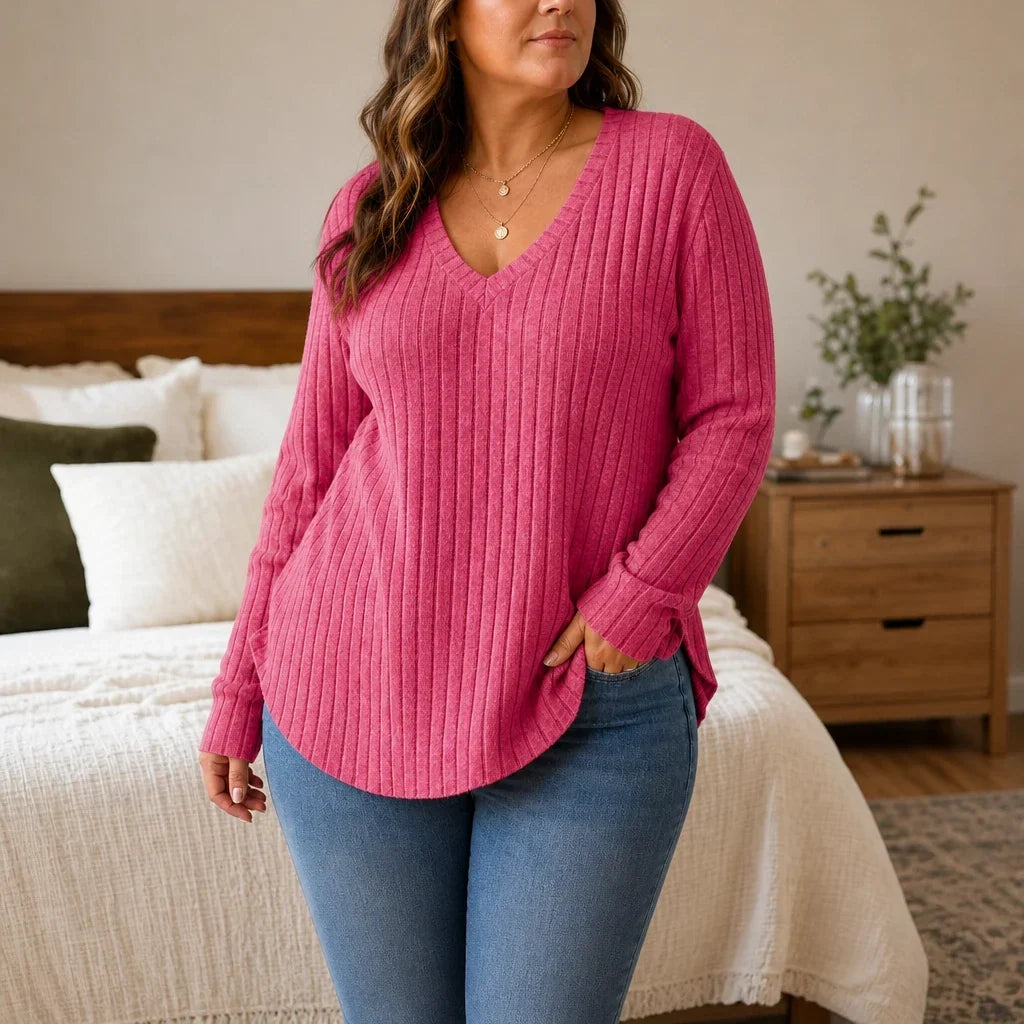 Ribelle – Ribbed Brushed-Knit Deep V-Neck Top