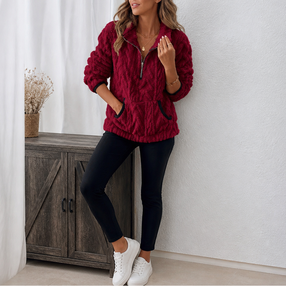 Plushly – Fuzzy Half-Zip Kangaroo Pocket Pullover