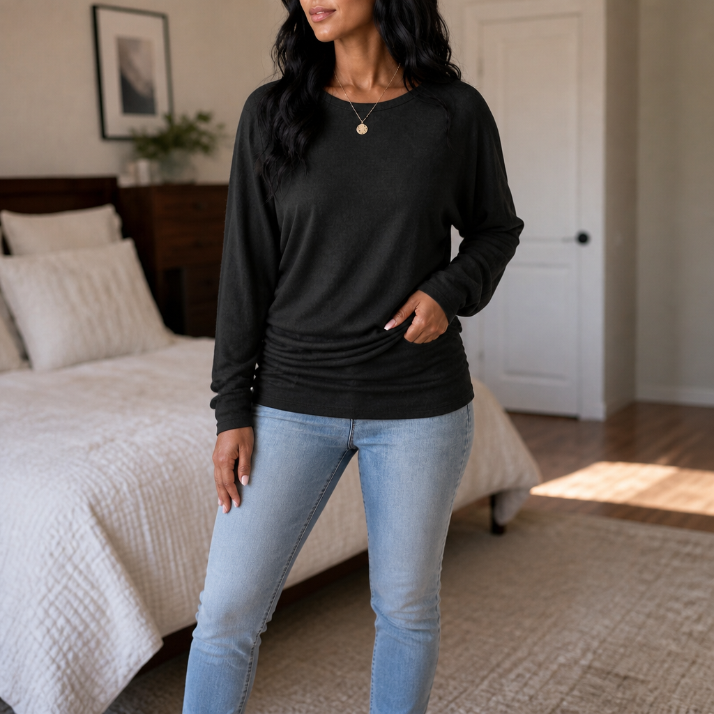 Ruchelle – Side-Ruched Batwing Knit Sweater
