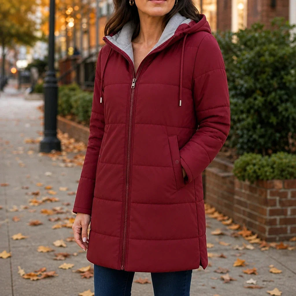 Vellora – Long Quilted Hooded Winter Coat