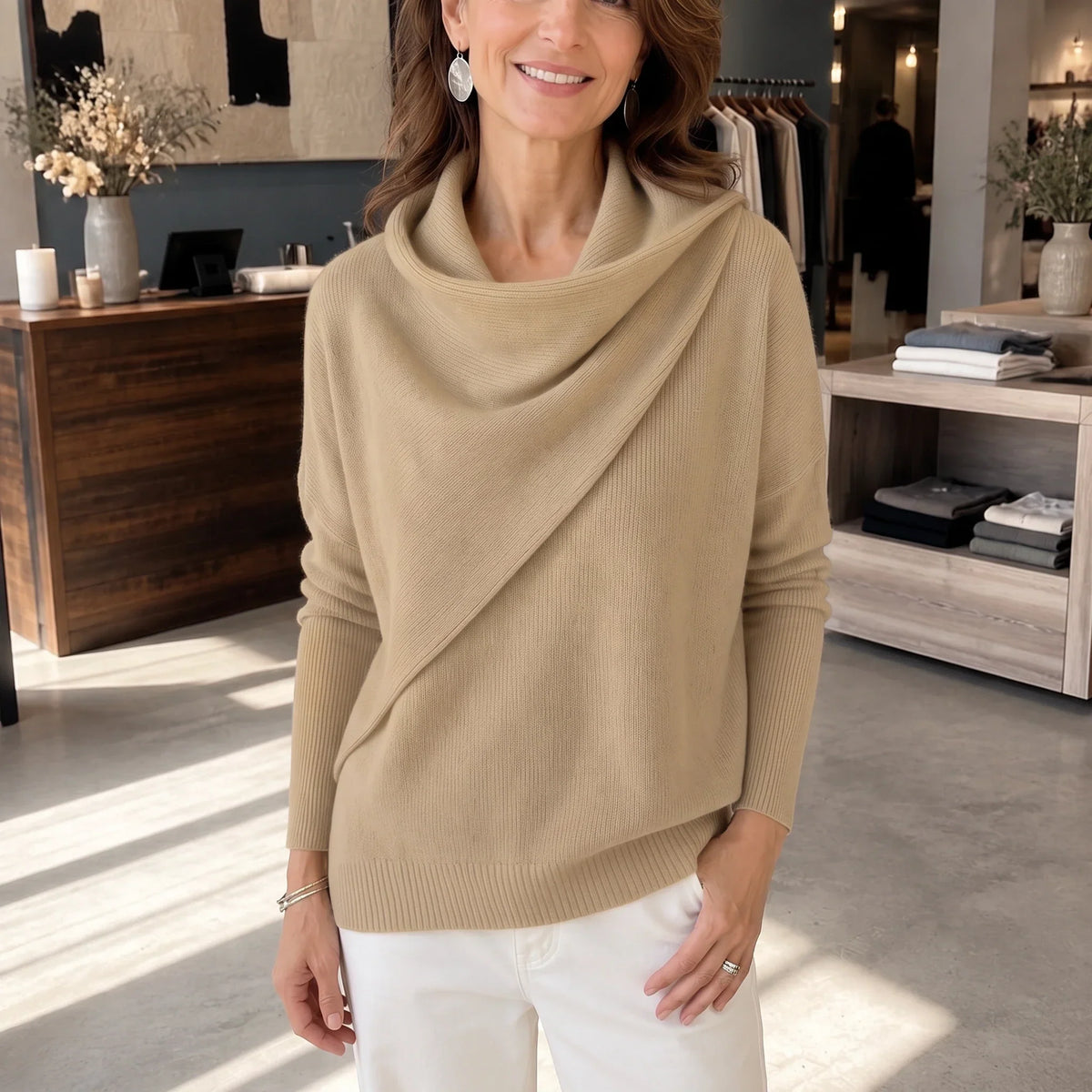 Cowlora – Draped Cowl-Neck Knit Pullover