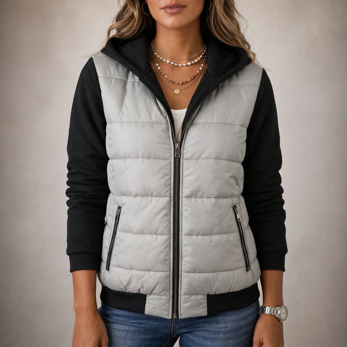 Layerelle – Quilted Panel Hooded Knit Jacket