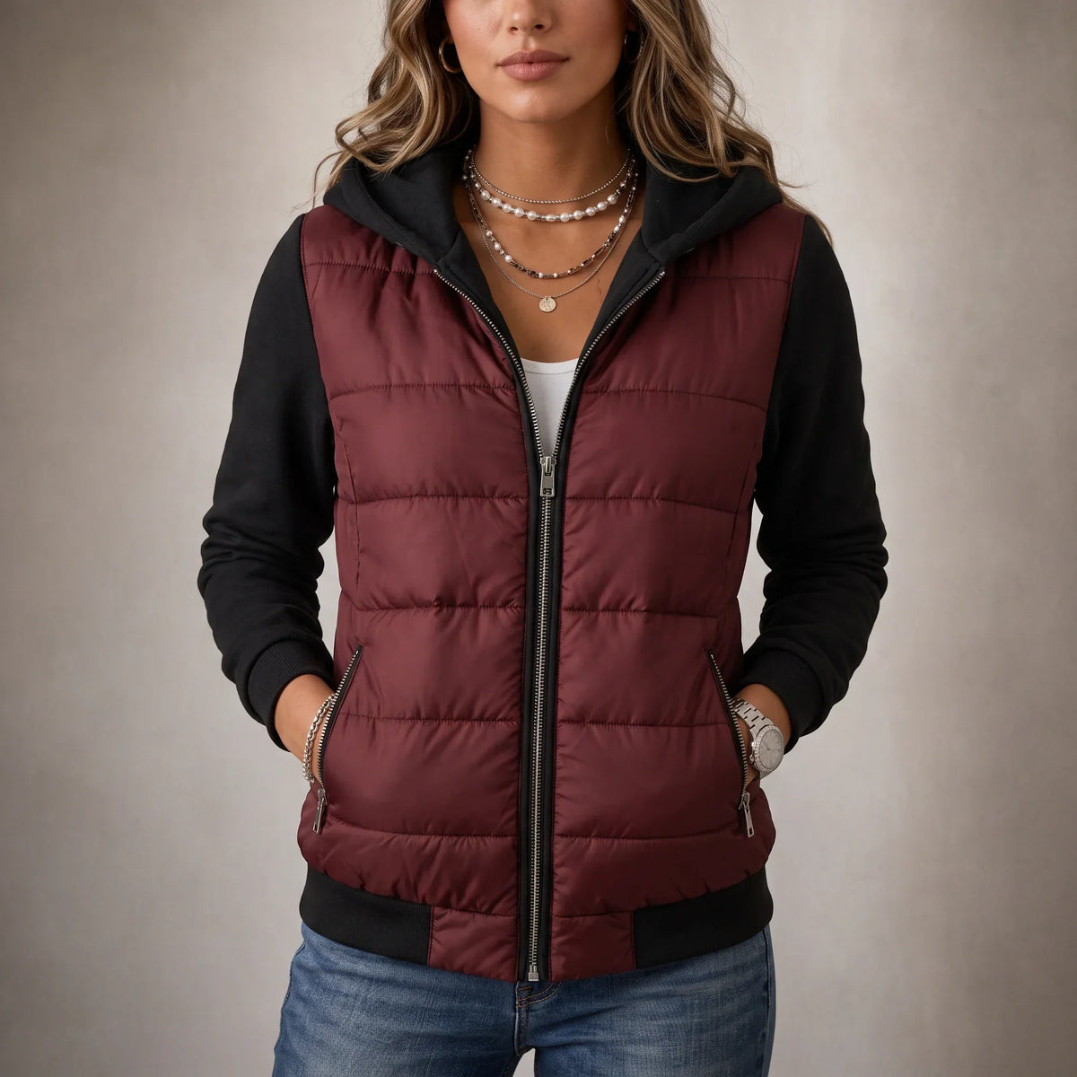 Layerelle – Quilted Panel Hooded Knit Jacket