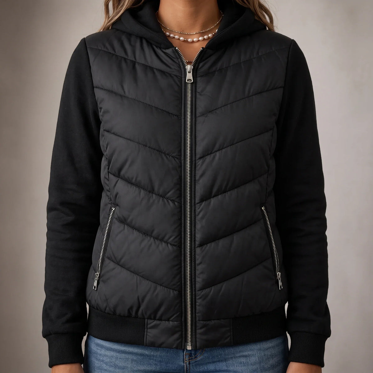 Layerelle – Quilted Panel Hooded Knit Jacket